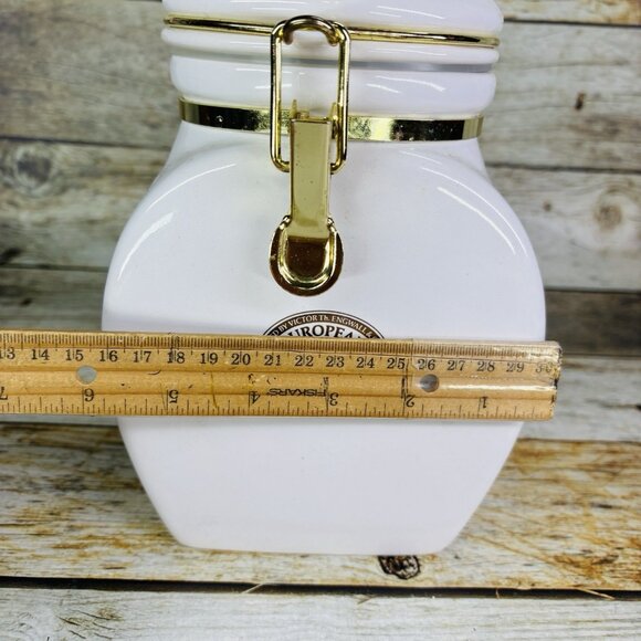 Vintage EUROPEAN COFFEEHOUSE White Gold Letters Ceramic Airtight 8.5"T Canister - Picture 12 of 16